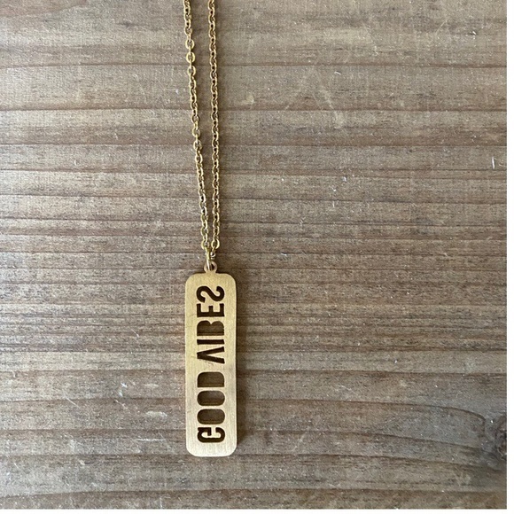 Gold Good Vibes Dog tag long necklace - Picture 2 of 2